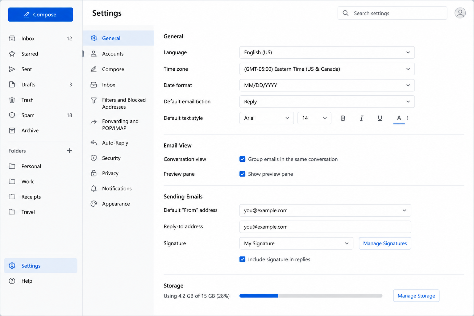 Email settings visual